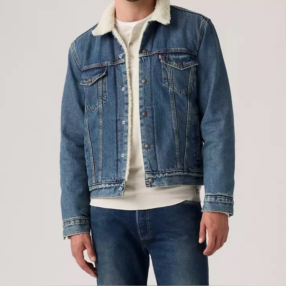 Levi's Blue Denim Sherpa Collar Trucker Jacket